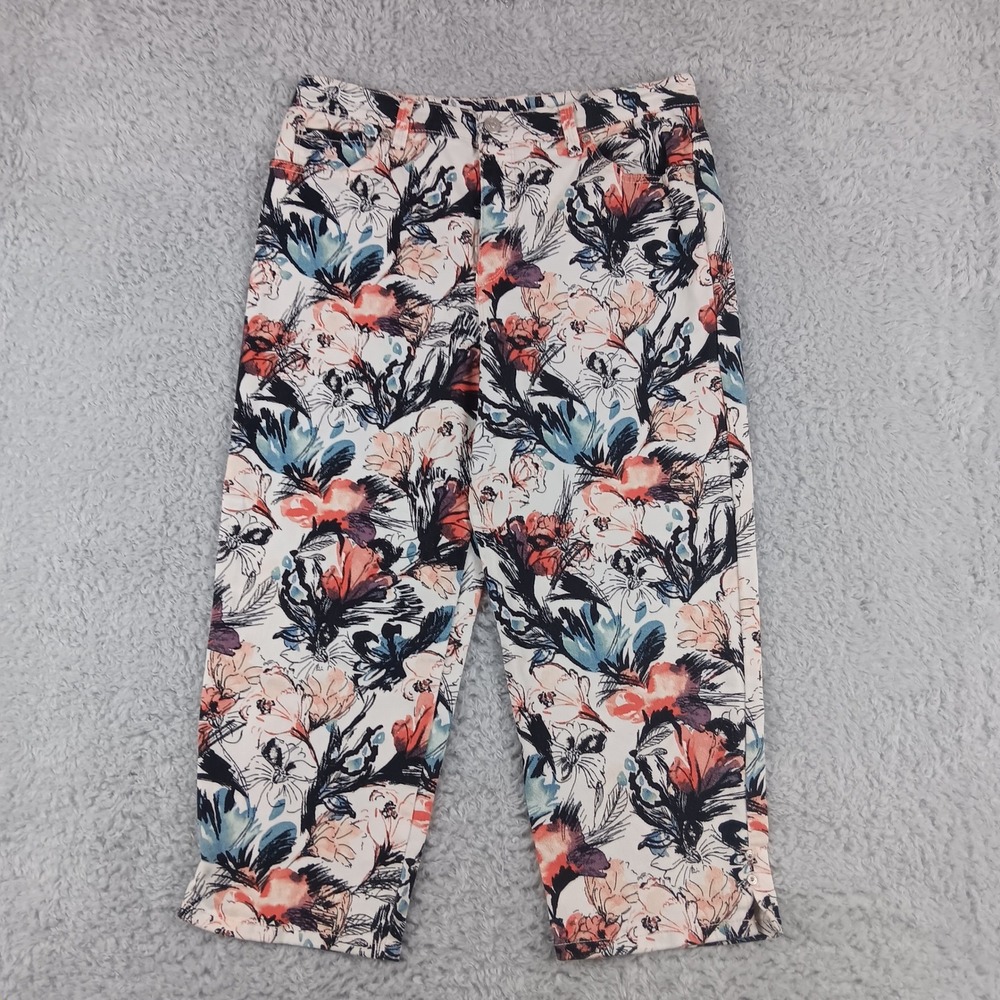 Gloria Vanderbilt Amanda Floral Capri Pants‎ High Rise Cropped White Multi 31W